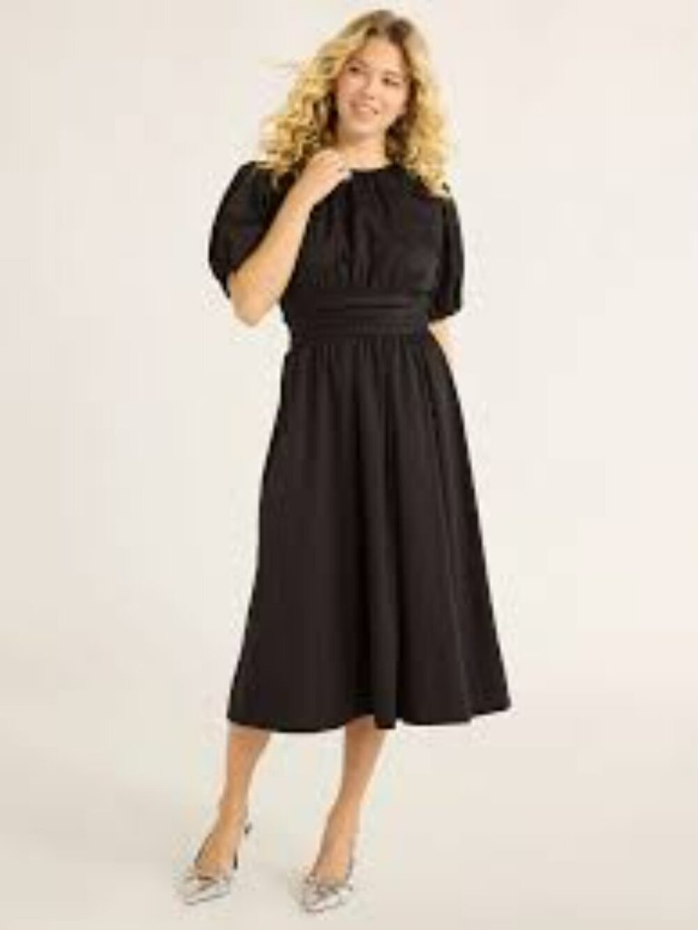 NWT Free Assembly Black Cotton Wrap Dress Balloon Sleeves Sz Large